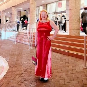 Satin Maxi Formal dress in cherry red.